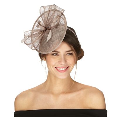 Taupe bow saucer fascinator